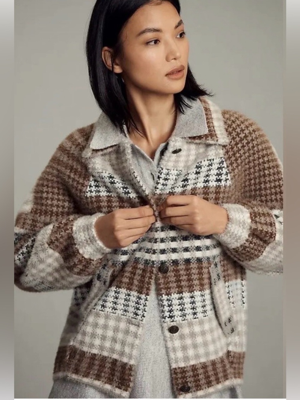 NVLT Brown & Cream Plaid Teddy Jacket